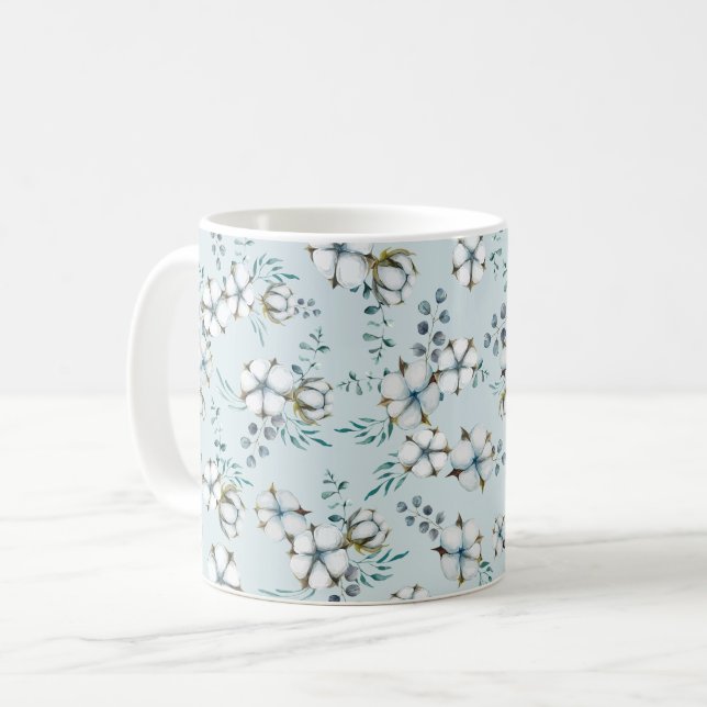 Caneca De Café Flores de Algodão Aquoso e Eucalyptus (Frente Esquerda)