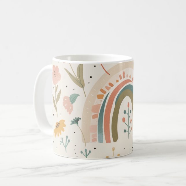Caneca De Café Flores de Alho e Arco-Íris de Pincel-Cinto (Frente Esquerda)