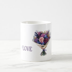 Caneca De Café Flores de Amor Rosa Roxo