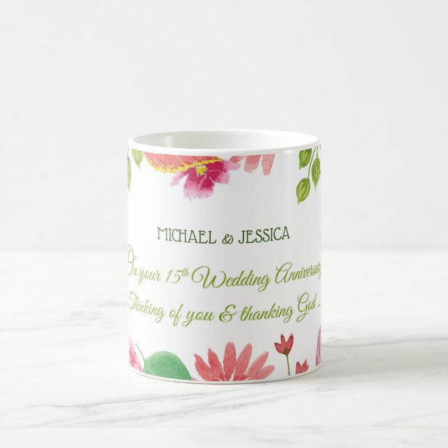 Caneca De Café Flores de Aniversário de Casamento Religioso de 15 (Centro)