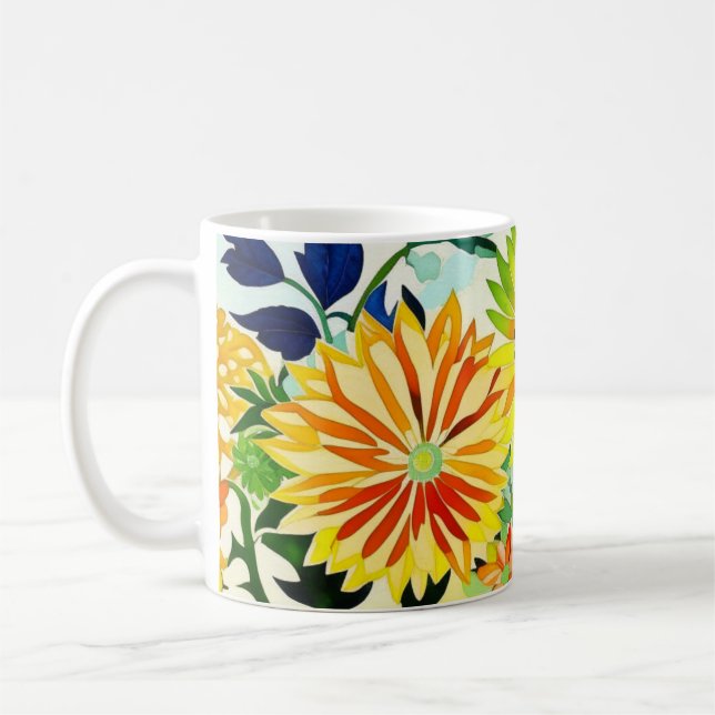 Caneca De Café Flores de Aquarela a Rosa e Amarelo (Esquerda)
