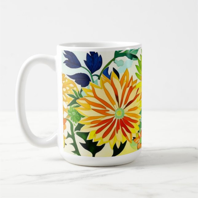 Caneca De Café Flores de Aquarela a Rosa e Amarelo (Esquerda)