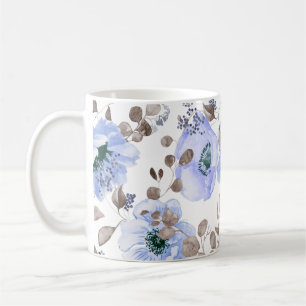 Caneca De Café Flores de Aquarela Azul-Chic