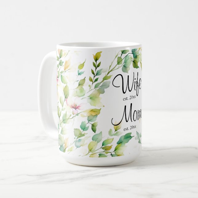 Caneca De Café Flores de aquarela botânica elegante Melhor Mãe (Frente Esquerda)