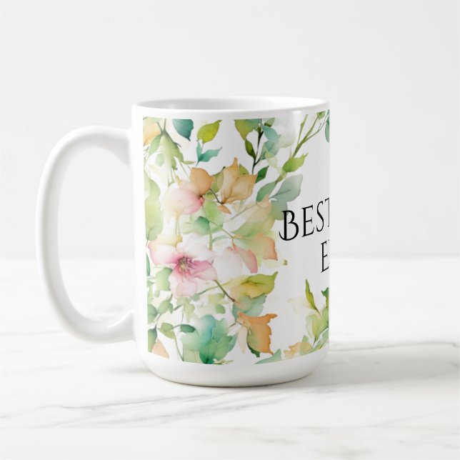 Caneca De Café Flores de aquarela botânica elegante Melhor mãe (Esquerda)