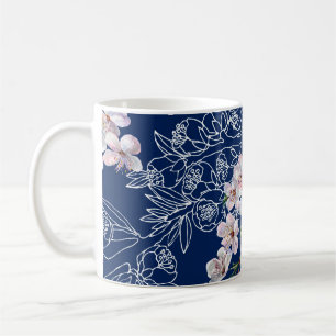 Caneca De Café Flores de aquarela cereja com gráfico de ramificaç