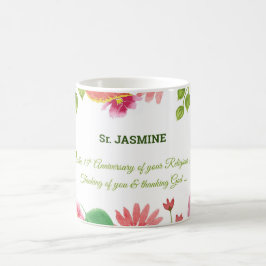 Caneca De Café Flores de Aquarela de 15º Aniversário Religioso de