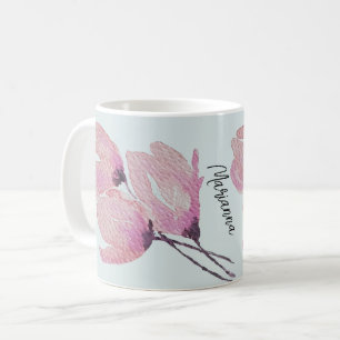 Caneca De Café Flores de Aquarela Elegantes em Blush,Toque de Pês