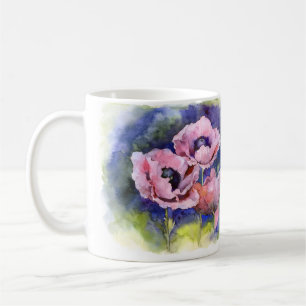 Caneca De Café Flores de aquarela flores cor-de-rosa flores de il
