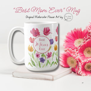 Caneca De Café Flores de Aquarela "Melhor Mãe Nunca"