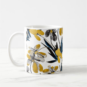 Caneca De Café Flores de aquarela: padrão de verão vibrante.