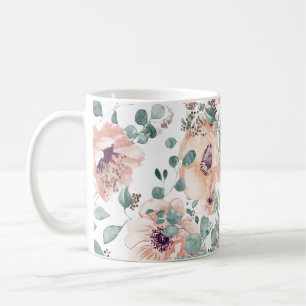 Caneca De Café Flores de Aquarela Rosa-Chic