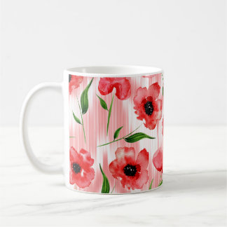Caneca De Café Flores de aquarelas: ikat de papoila.