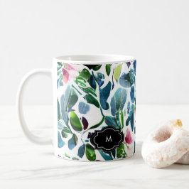 Caneca De Café Flores de aquarelas padrão botânico monograma