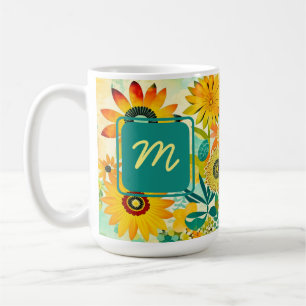 Caneca De Café Flores de Arte Folclórica bonito Monogramadas