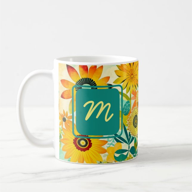 Caneca De Café Flores de Arte Folclórica bonito Monogramadas (Esquerda)