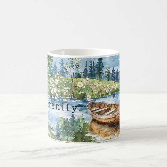 Caneca De Café Flores de Barco do Lago de Verão Serenidade (Centro)