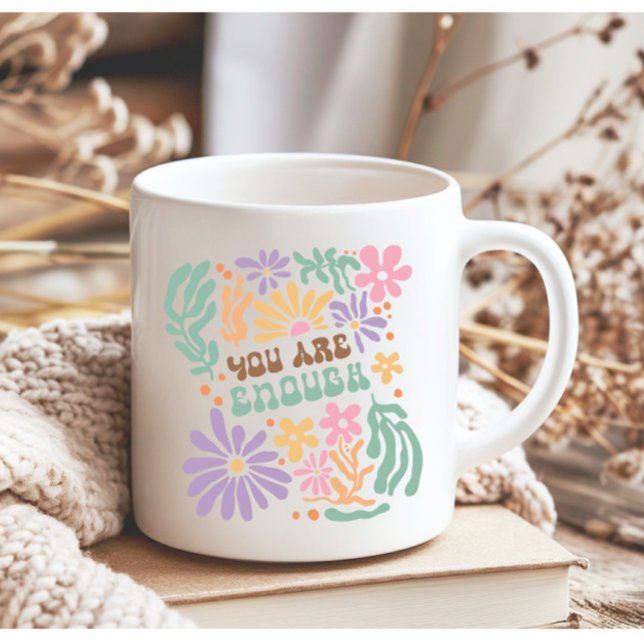 Caneca De Café Flores De Boho Retro Você É Suficiente Em Saúde Me (Criador carregado)