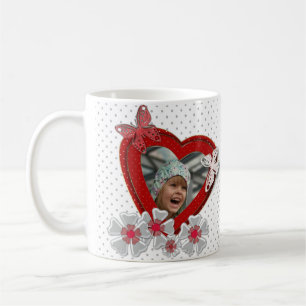 Caneca De Café Flores de borboleta de coração vermelho Dia de o