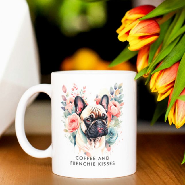 Caneca De Café Flores de Bulldog Francesas Café e Kisses Francesa (Criador carregado)
