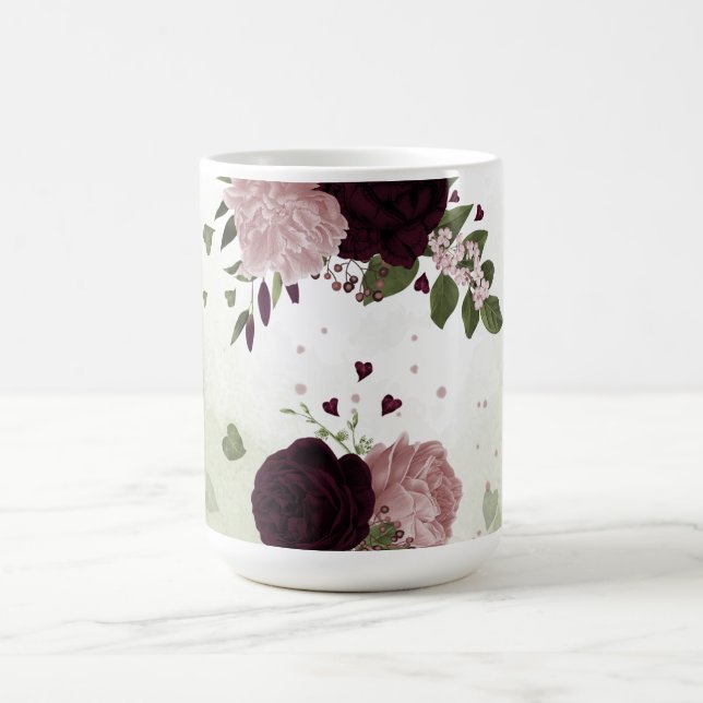 Caneca De Café flores de burgundy rosa plumado folhagem (Centro)