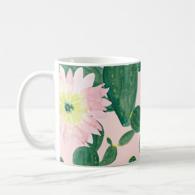Caneca De Café Flores de Cactus: Pintura Por Aquarela (Esquerda)