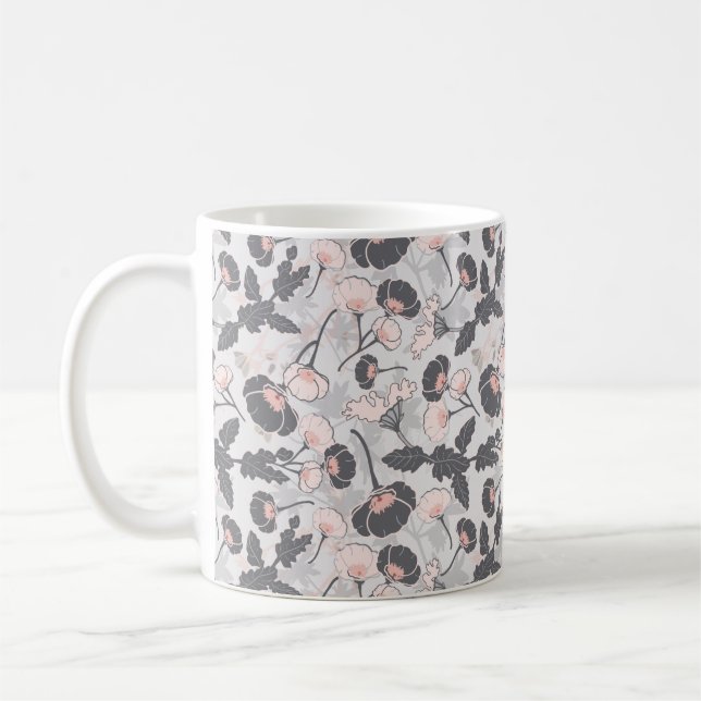 Caneca De Café Flores de Camadas de Cinzas Rosa Elegantes (Esquerda)