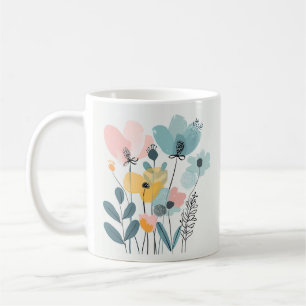 Caneca De Café Flores de Cartoon Bonitas Aquarela Desenhar de Mão