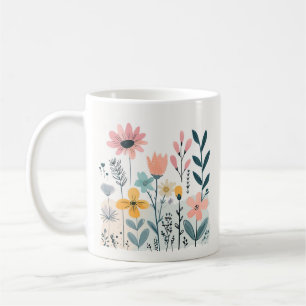 Caneca De Café Flores de Cartoon Bonitas Aquarela Desenhar de Mão