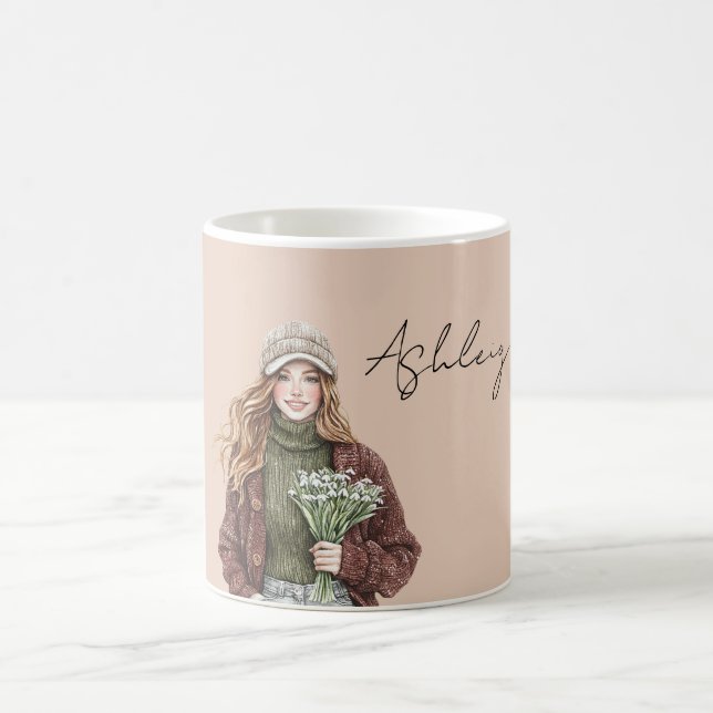 Caneca De Café Flores de Casaco Burgundy Feminino (Centro)
