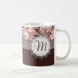 Caneca De Café Flores de cerejeira com monograma do laço