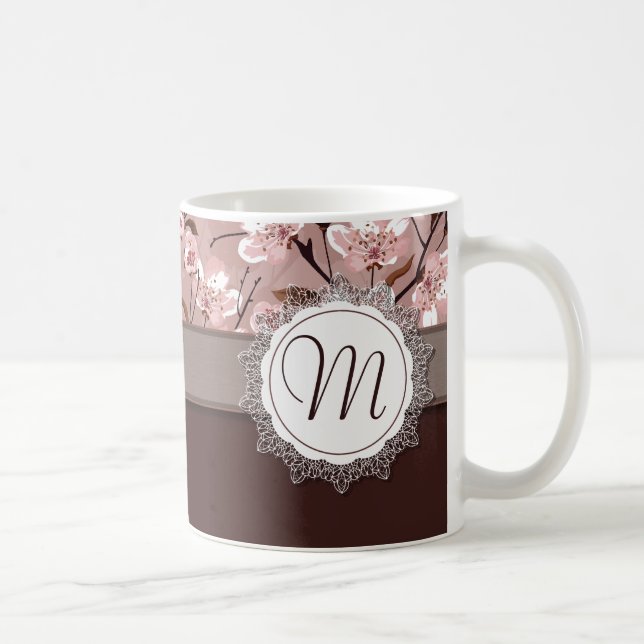 Caneca De Café Flores de cerejeira com monograma do laço (Direita)