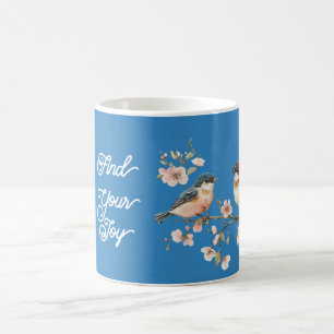 Caneca De Café Flores de Cerejeira Rosa Alegria Pássaros Azuis
