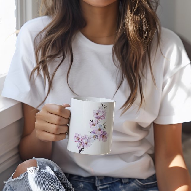 Caneca De Café Flores de Cerejeira Rosa em Cerâmica  (Pink Cherry blossom personalised mug)