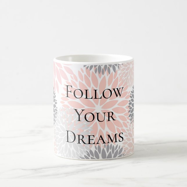 Caneca De Café Flores de Cinza Rosa na moda (Centro)