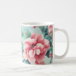 Caneca De Café Flores de Clarete Rosa, Excelentes, Folhas Azuis V