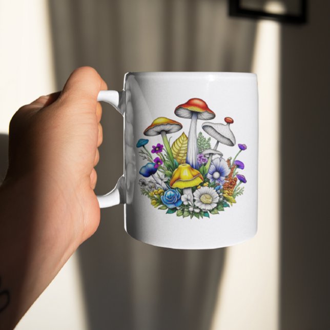 Caneca De Café Flores de Cogumelos Mágicos Personalizadas (Criador carregado)