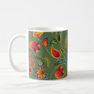 Caneca De Café Flores de cor d'água de Paisley, motif indígena se