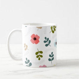 Caneca De Café Flores de cores bem diferentes e folhagem verde