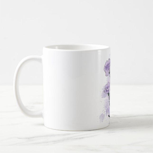 Caneca De Café Flores de craveiro roxa pintadas à mão (Esquerda)