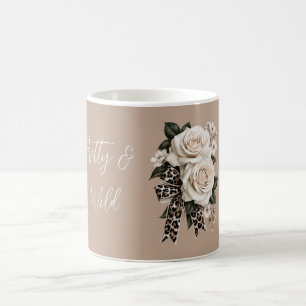 Caneca De Café Flores de Creme Bonitas Leopardas Selvagens