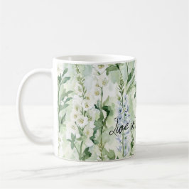 Caneca De Café Flores de Delphinium Brancas Lavanda  