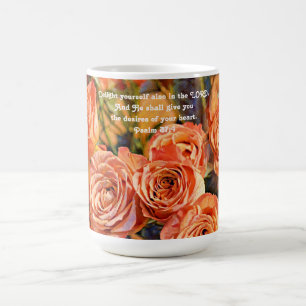 Caneca De Café Flores de Fé Laranja Rosas Escritura de Atenção