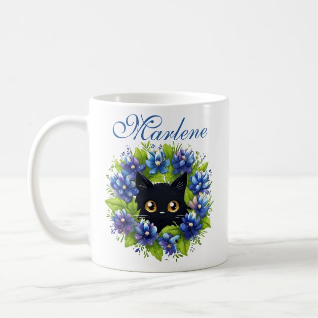 Caneca De Café Flores de Gato de Gato do Texas com Bluebonnets Pe (Esquerda)