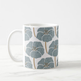 Caneca De Café Flores De Gerânio Azul Padrão Romântico.