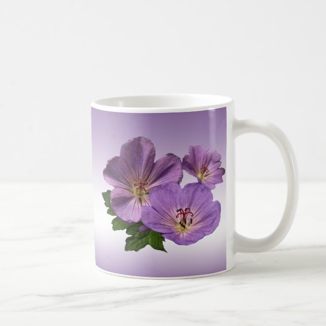 Caneca De Café Flores De Gerânio Roxo (Direita)
