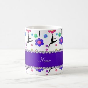 Caneca De Café Flores de ginástica branca de nome personalizado