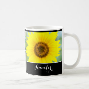 Caneca De Café Flores de girassol - texto personalizado