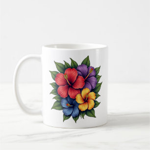 Caneca De Café Flores de Hibisco Coloridas Coffee Mug Cerâmico