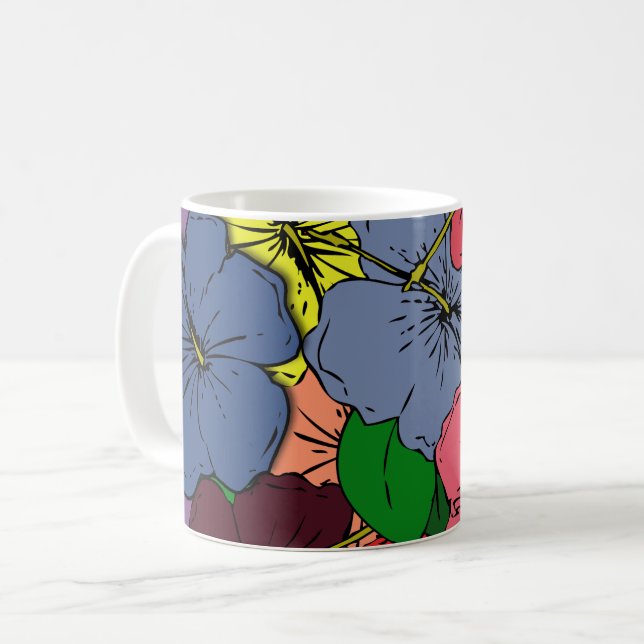 Caneca De Café Flores de Hibiscus Multicoloridas #1 (Frente Esquerda)